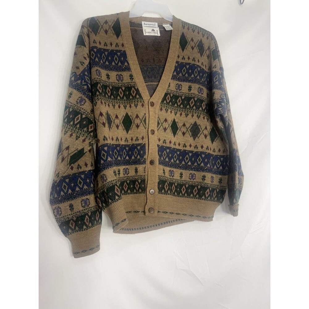 Vtg Florence Tricot Italy Men’s Sweater XL Wool Blend Cardigan Patterned